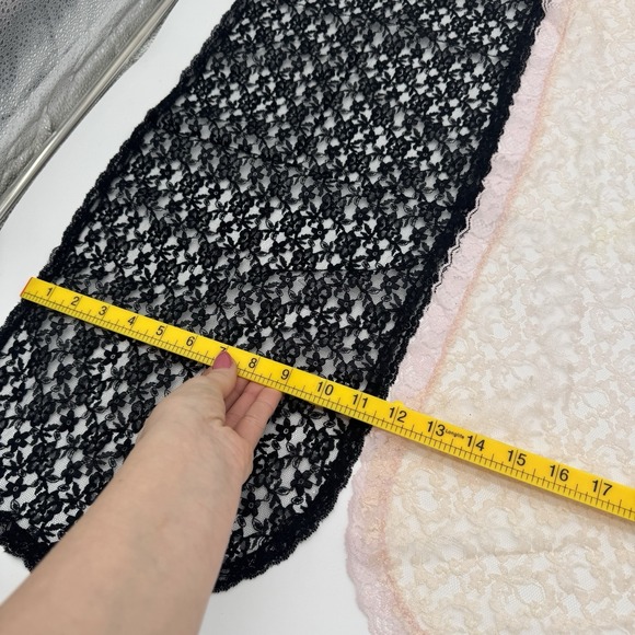 Vintage Lace Table Runners Black & Cream Pink Set Cottagecore Veil Bridal - Picture 8 of 12